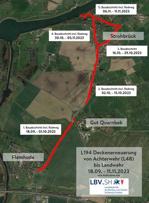 Bauabschnitte der Deckenerneuerung der L194 von Achterwehr nach Stampe